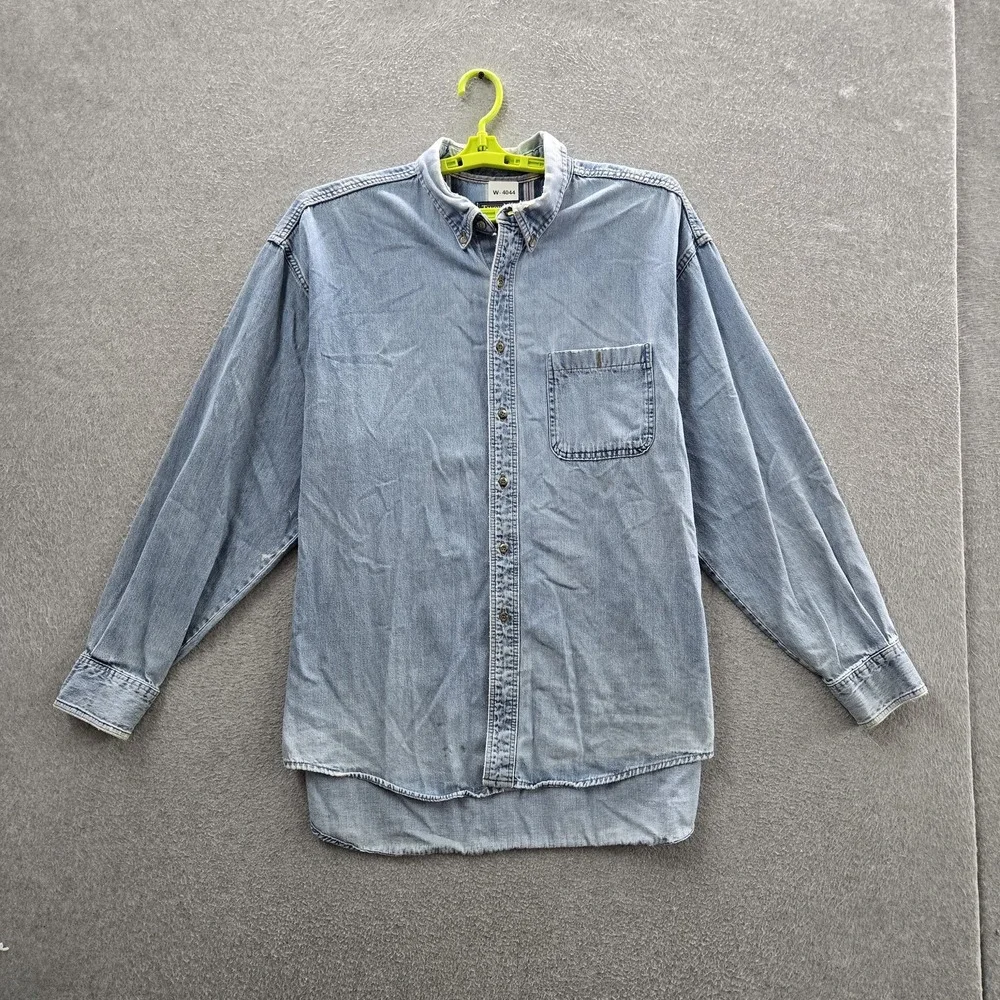 Wrangler Men Button Up Shirt 2XL Light Blue Denim Western READ